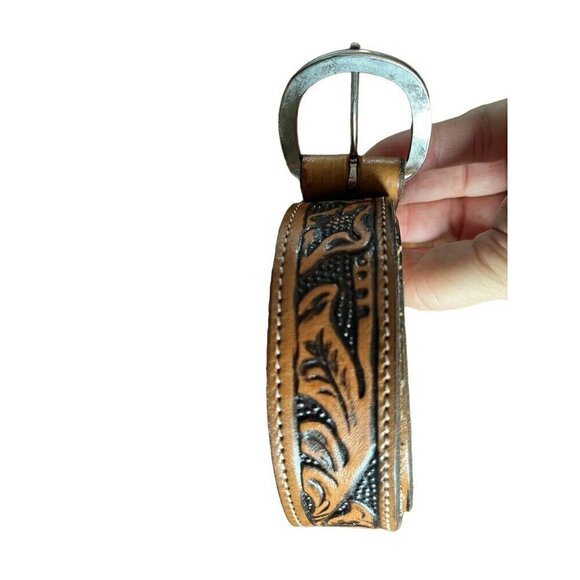 Vintage Western Floral Leather Belt 40" Brown Embossed Country Concert Workwear - Picture 2 of 12